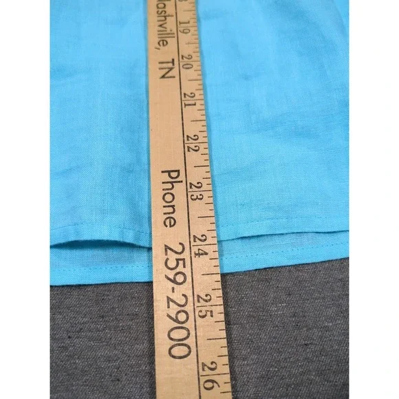Eileen Fisher Irish Linen Tunic Blue Split Top Neck Tie 3/4 Sleeve Womens PM - Picture 8 of 15